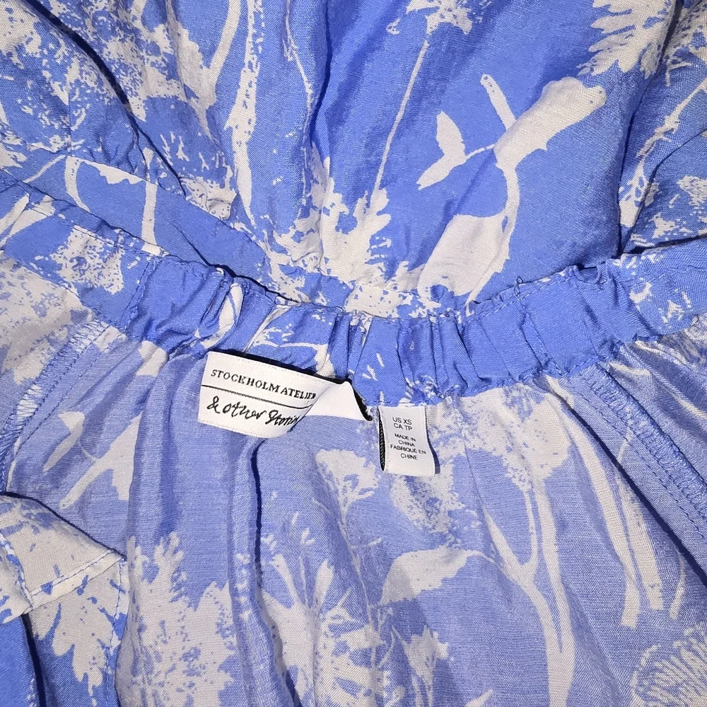 & Other Stories Floral Print Ruffled Midi Dress Tie Neck A-Line - Picture 9 of 11